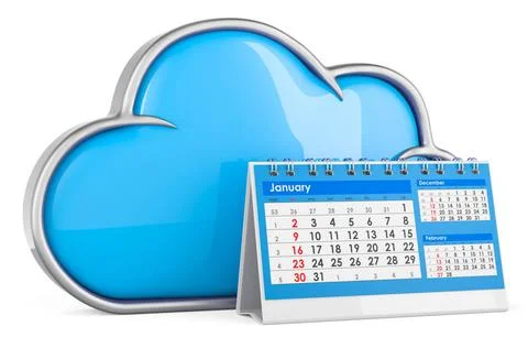 Cloud computing with desk calendar, 3D rendering Cloud computing with desk... Stock Photos