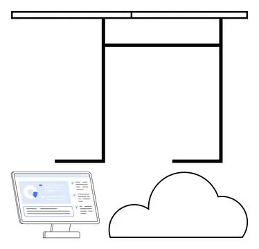 Cloud Computing with Desktop Interface and Network Infrastructure Elements Stock Illustration