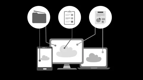Cloud computing devices and document icons, Flat-style animation of cloud c.. Stock Footage 334762752