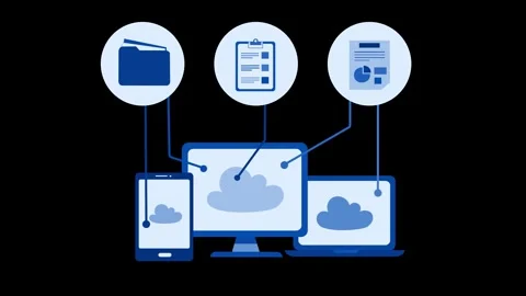 Cloud computing devices and document icons, Flat-style animation of cloud c.. Stock Footage 334762782