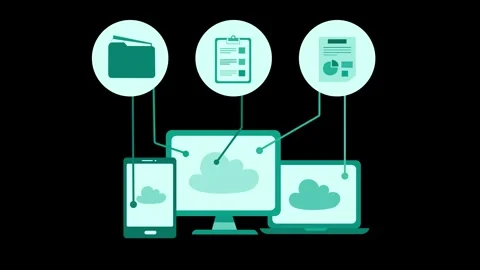 Cloud computing devices and document icons, Flat-style animation of cloud c.. Stock Footage 334762821