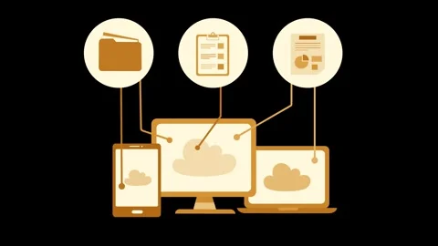 Cloud computing devices and document icons, Flat-style animation of cloud c.. Stock Footage 334762847