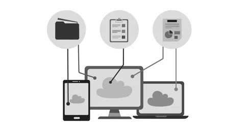 Cloud computing devices and document icons, Flat-style animation of cloud c.. Stock Footage 334762889