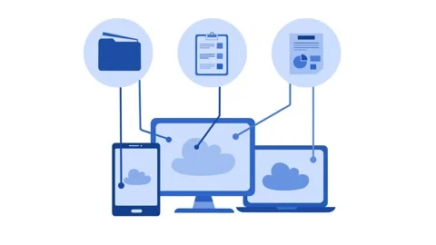 Cloud computing devices and document icons, Flat-style animation of cloud c.. Stock Footage 334762906