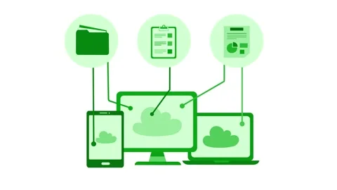 Cloud computing devices and document icons, Flat-style animation of cloud c.. Stock Footage 334762927