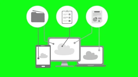 Cloud computing devices and document icons, Flat-style animation of cloud c.. Stock Footage 334762945
