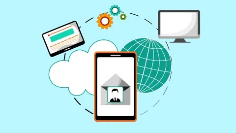 Cloud computing devices and global network animation, Flat-style animated o.. Stock Footage 334762578