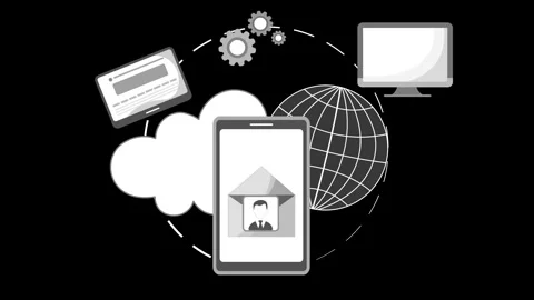 Cloud computing devices and global network animation, Flat-style animated o.. Stock Footage 334762582