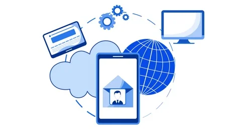 Cloud computing devices and global network animation, Flat-style animated o.. Stock Footage 334762601