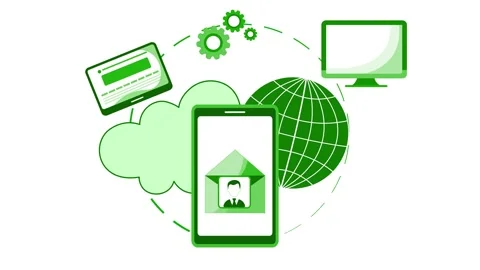 Cloud computing devices and global network animation, Flat-style animated o.. Stock Footage 334762602