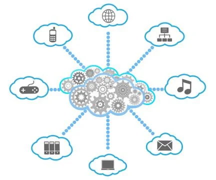Cloud Computing Diagram with apps Stock Illustration