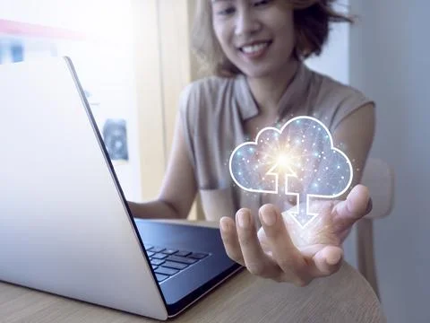 Cloud computing diagram, big data center, future infrastructure, networking,  스톡 사진