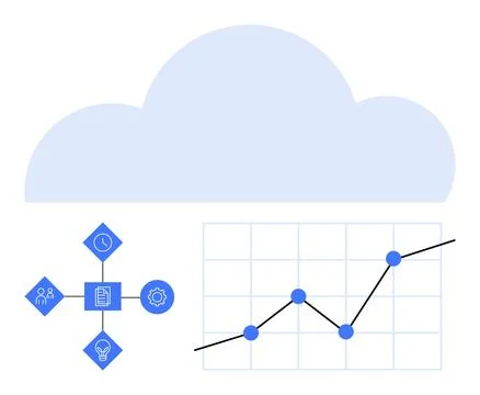 Cloud Computing Diagram with Data Analytics Chart and Process Workflow Icons Stock Illustration