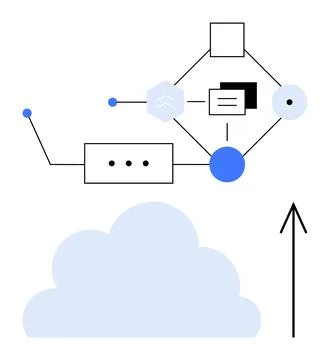 Cloud computing diagram with data flow and connectivity represented by vari.. Stock Illustration