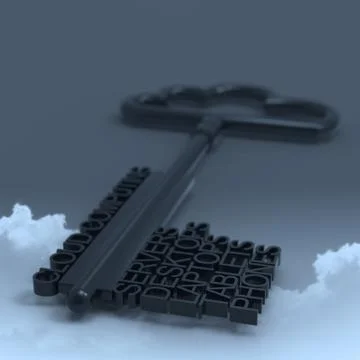 Cloud computing diagram with metallic cloud and the key Ilustración de archivo