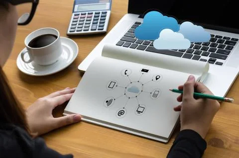 Cloud Computing diagram Network Data Storage Technology Service Stock Photos