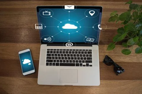 Cloud Computing diagram Network Data Storage Technology Service Fotos de archivo