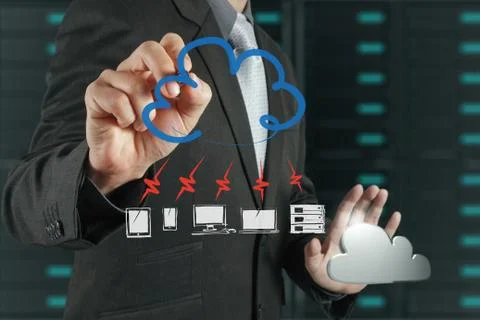 A cloud computing diagram on the new computer interface Stock Illustration