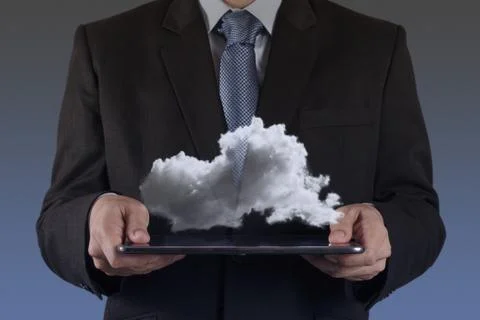 A cloud computing diagram on the new computer interface 스톡 일러스트