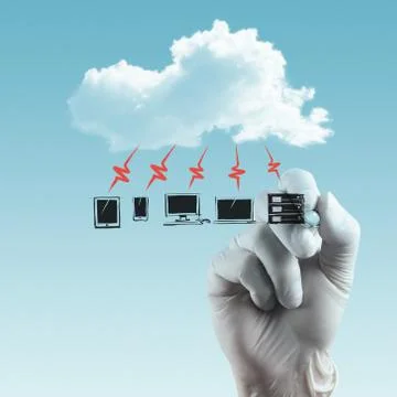 A cloud computing diagram on the new computer interface Ilustración de archivo