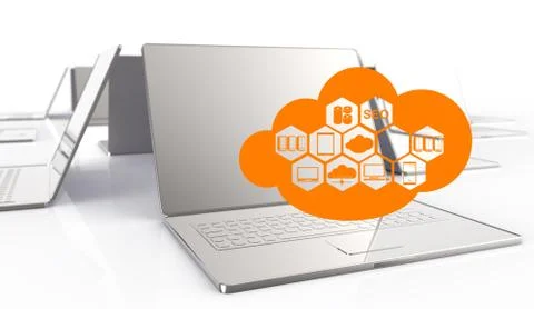 A cloud computing diagram on the new computer interface Stock Illustration