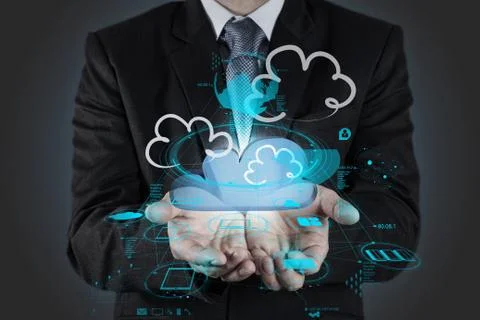 A cloud computing diagram on the new computer interface Illustrazione stock