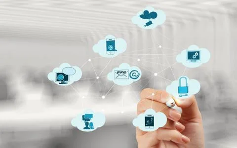A cloud computing diagram on the new computer interface Stock Illustration