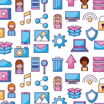 Cloud computing digital elements app seamless pattern 스톡 일러스트