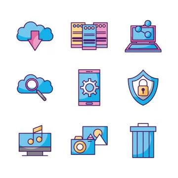 Cloud computing digital elements app social media 스톡 일러스트