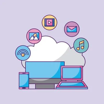 Cloud computing digital laptop and smart phone computer application Stock Illustration