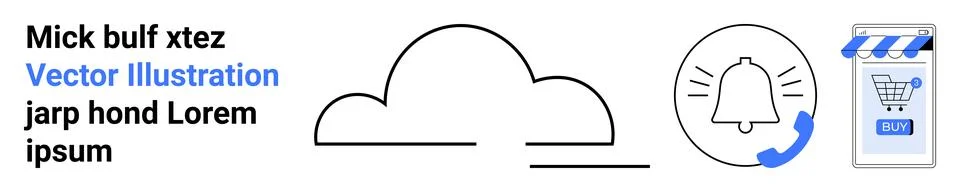 Cloud computing, digital notifications, online shopping, business technology, Stock Illustration