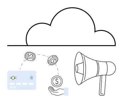 Cloud Computing for Digital Payments and Marketing with Credit Card, Coins,.. 스톡 일러스트