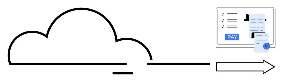 Cloud computing, digital payments, online transactions, data integration, fin Illustrazione stock