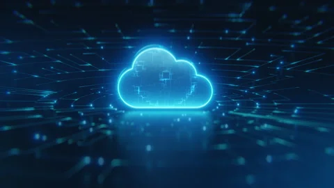 Cloud Computing Digital Technology Neon Glowing Icon Motion Graphics Video Stock-Footage 346866190