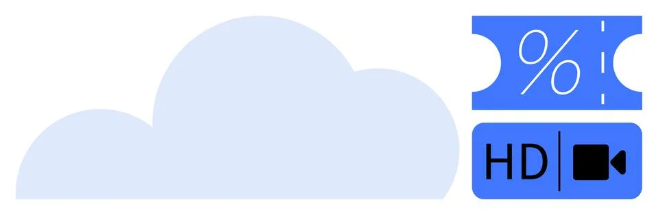 Cloud Computing with Discount Ticket and HD Video Streaming Icons for Digit.. イラスト素材