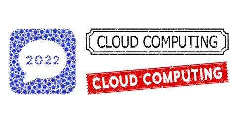 Cloud Computing Distress Seal Stamps with Covid Hole Mosaic 2022 Chat Message Illustration