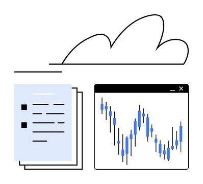 Cloud Computing with Document Management and Financial Chart for Data Analysis Illustrazione stock