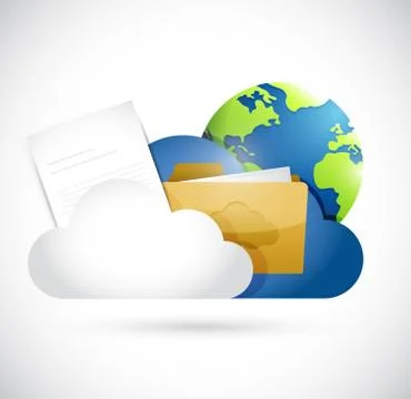 Cloud computing documents and globe network 库存插图