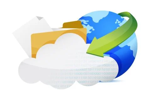 Cloud computing documents and globe network illustration design over a white  Stock Illustration