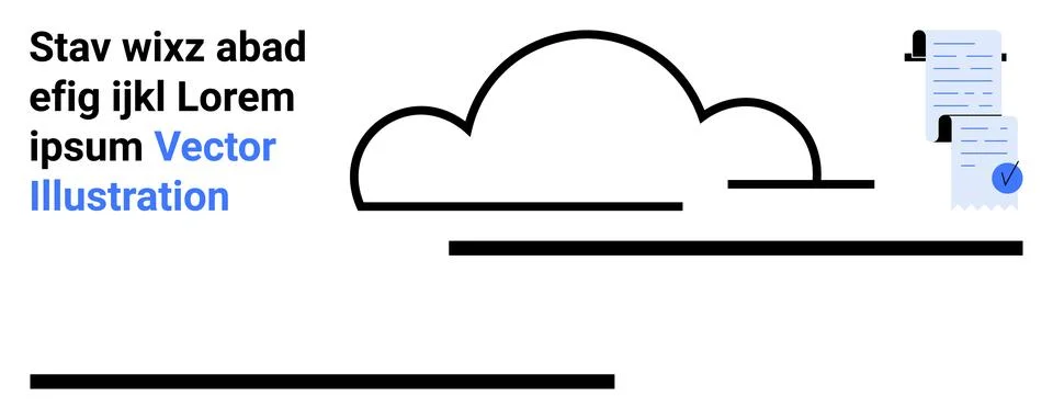 Cloud Computing Documents with Creative Text Elements and Abstract Lines Stock Illustration