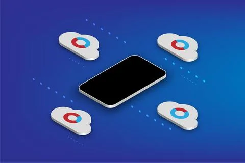 Cloud computing download and upload data online service with smartphone Stock Illustration