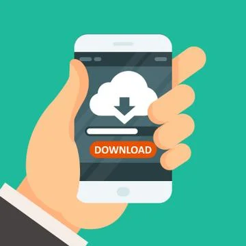 Cloud computing download app on smartphone with progress bar Stock Illustration