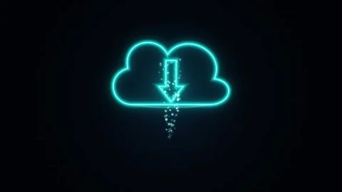 Cloud computing download data transfer blue neon glow sign digital cyberspa.. Stockbeeldmateriaal 346890039