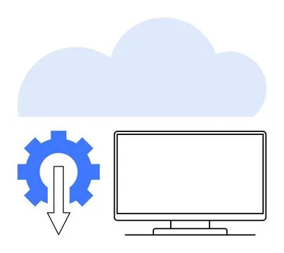 Cloud Computing Download with Gear and Monitor Emphasizing Technology Stock Illustration
