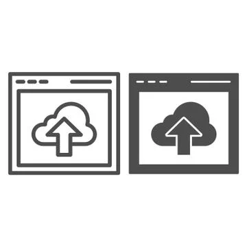 Cloud computing download line and glyph icon. Data server with arrow vector Illustrazione stock