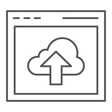 Cloud computing download thin line icon. Data server with arrow vector Illustrazione stock