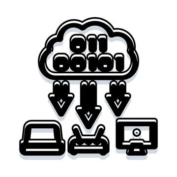 Cloud computing downloading binary data to multiple devices Stock Illustration