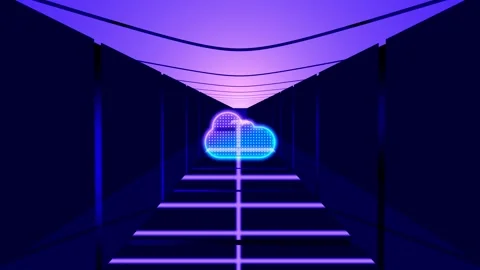 Cloud computing, Downloading icon. A computer server room and the cloud is .. Stock Footage 291945939
