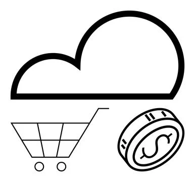Cloud Computing for E-commerce and Online Payments Represented by Shopping .. Stockillustratie