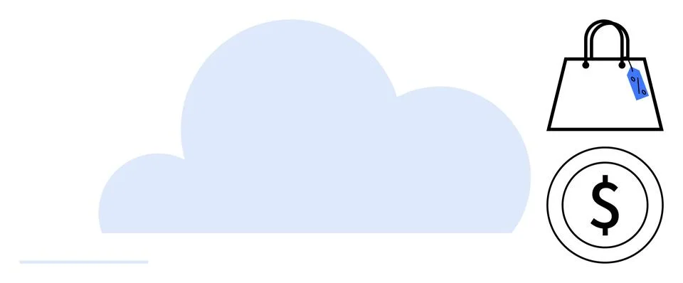 Cloud Computing E-commerce Concept with Shopping Bag and Currency Symbol Stock Illustration